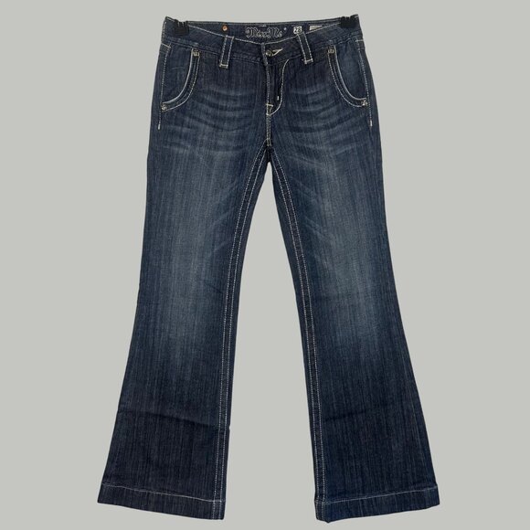Miss Me Wide Leg  Jeans Sz 28 W Dark Wash Distressed Denim Timeless Bold Stitch - Picture 1 of 14